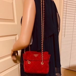 PRADA ROSE SUEDE QUILTED GOLD CHAIN MINI BAG